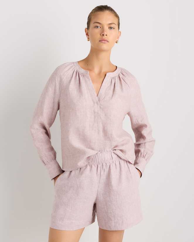 Vintage Pink Chambray 100% European Linen Peasant Top