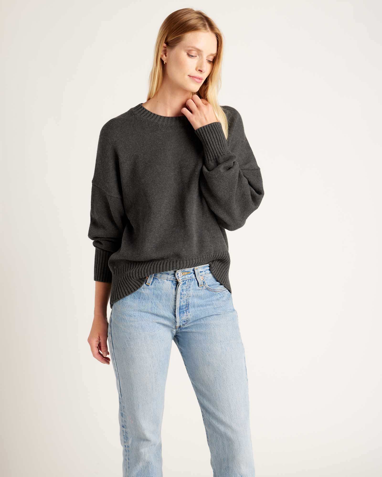 charcoal 100% Organic Cotton Boyfriend Crew Sweater