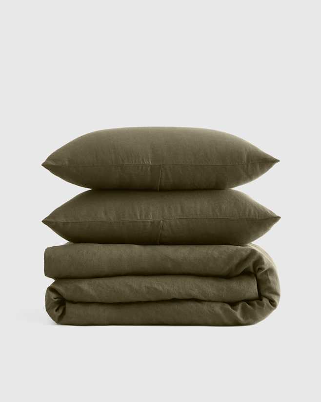 Dusty Olive European Linen Duvet Cover Set