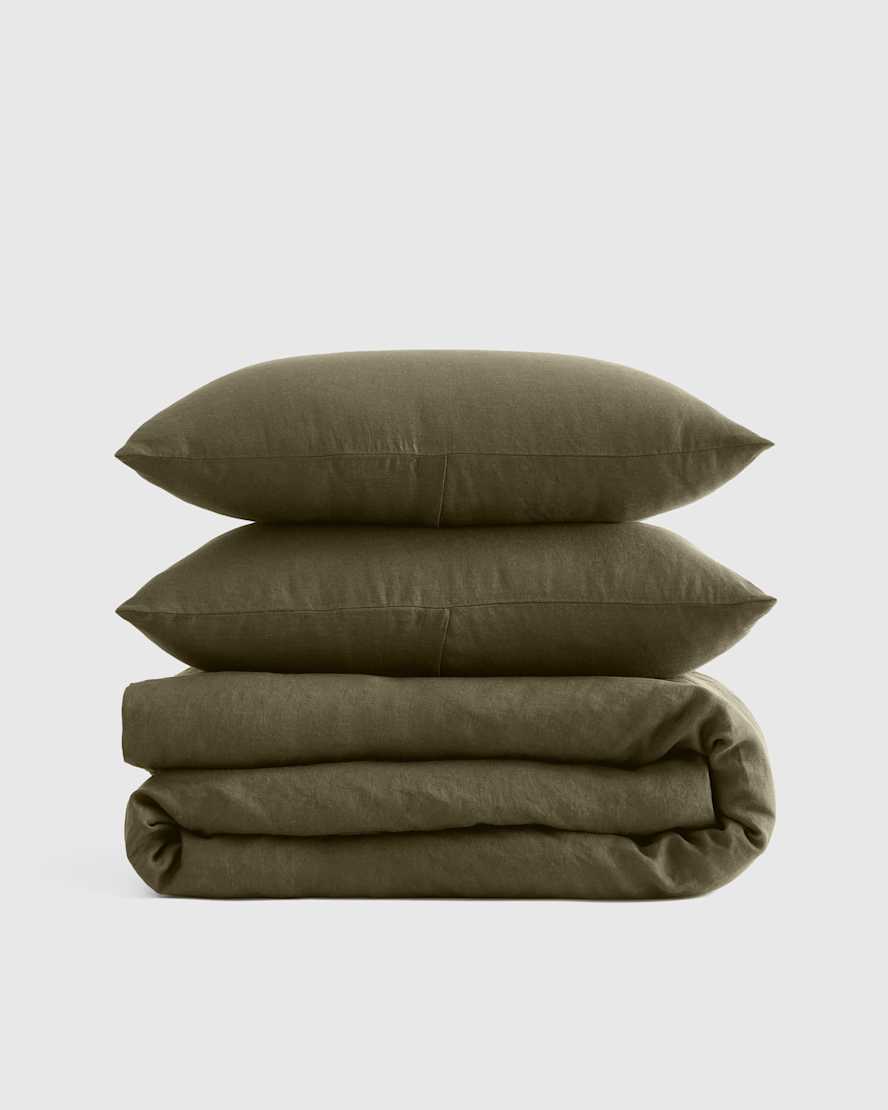 Dusty Olive European Linen Duvet Cover Set