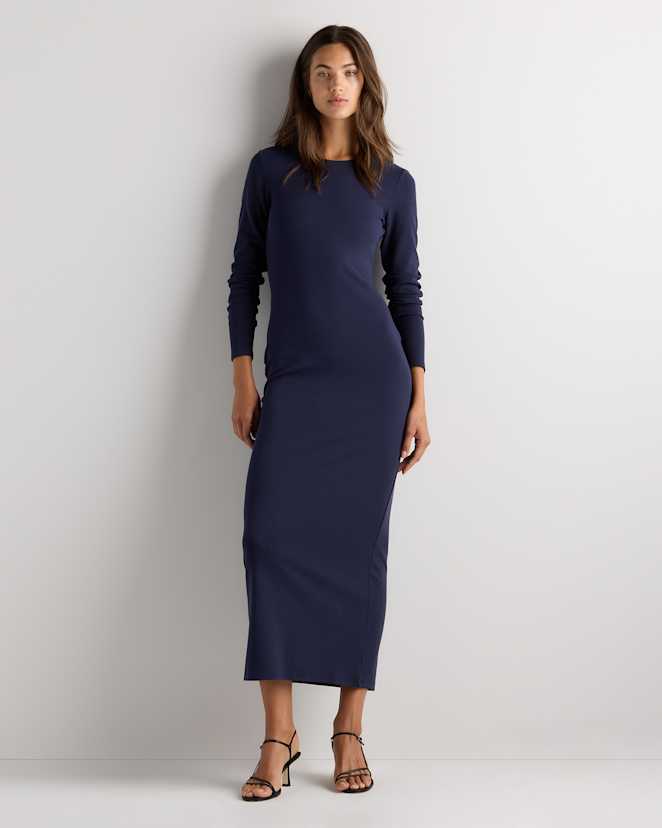 Deep Navy Long Sleeve Knit Maxi Dress