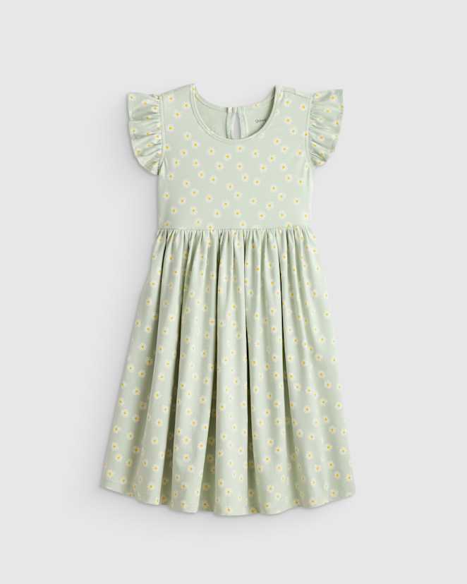 Aqua Daisy Organic Cotton Sleeveless Ruffle Dress