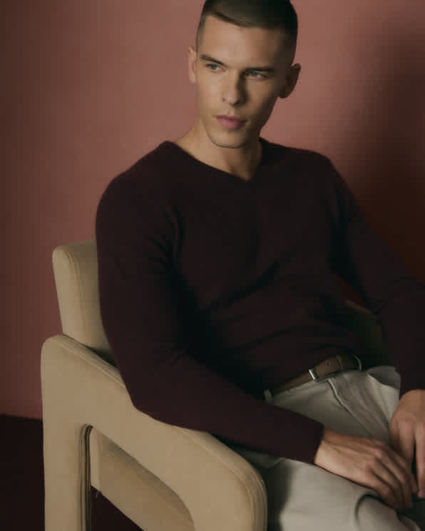 menvnecksweater Rich Burgundy Mongolian Cashmere V-Neck Sweater