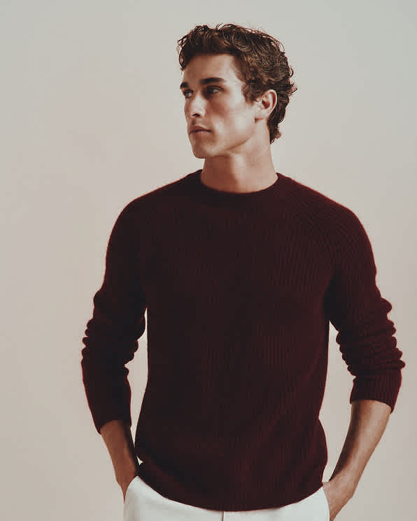 Rich Burgundy Mongolian Cashmere Crewneck Sweater