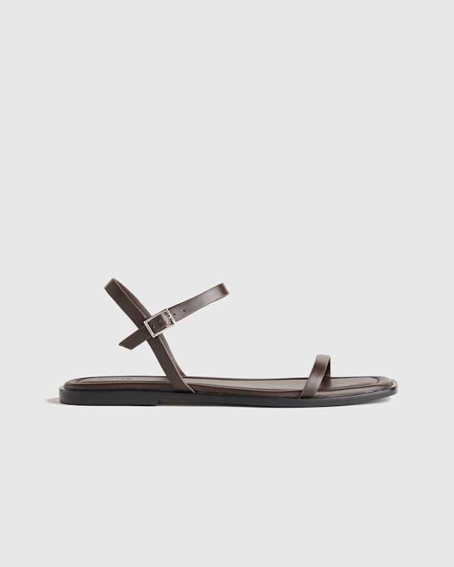 Coffee Bean Italian Leather Ankle Strap Flat Sandal