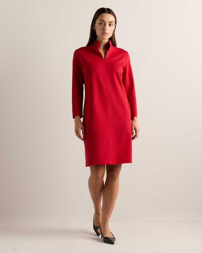 Ruby Red Ultra-Stretch Ponte Split Neck Mini Dress