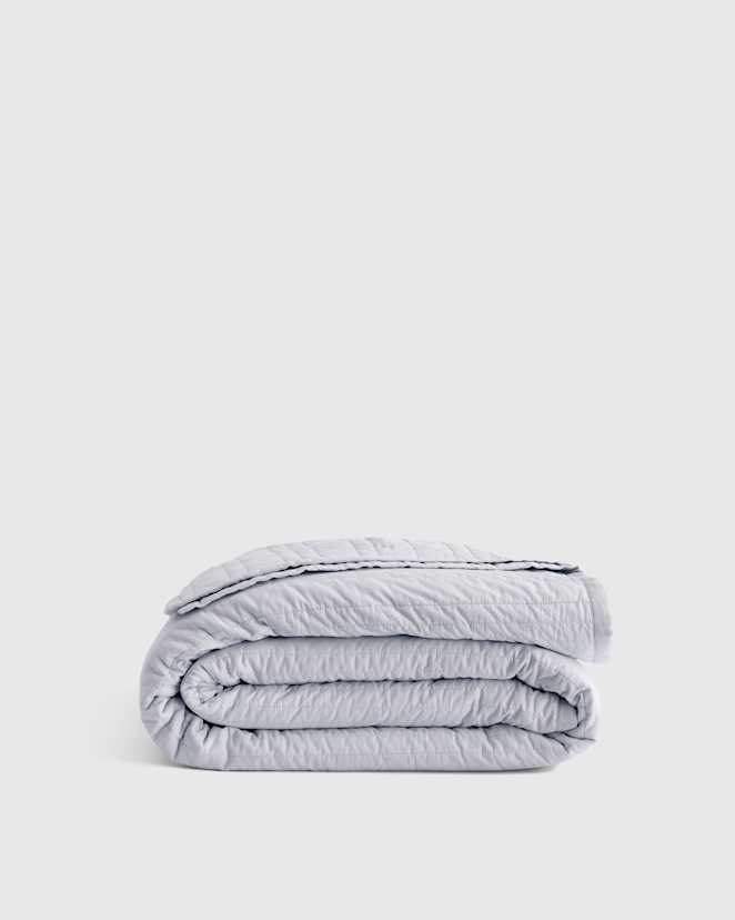 U-Bed-42-LBLU Light Blue Organic Cotton Stripe Stitch Quilt
