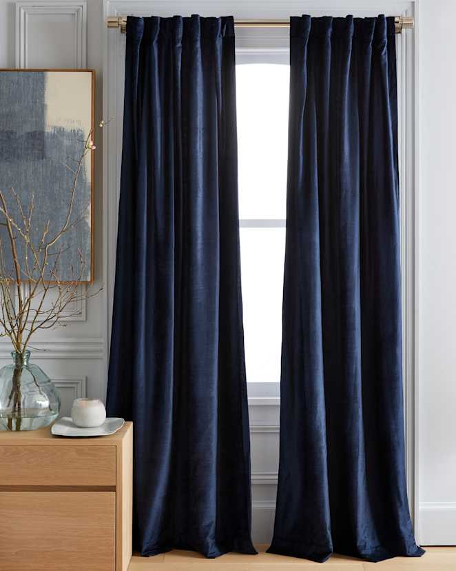 Navy Luster Velvet Curtain