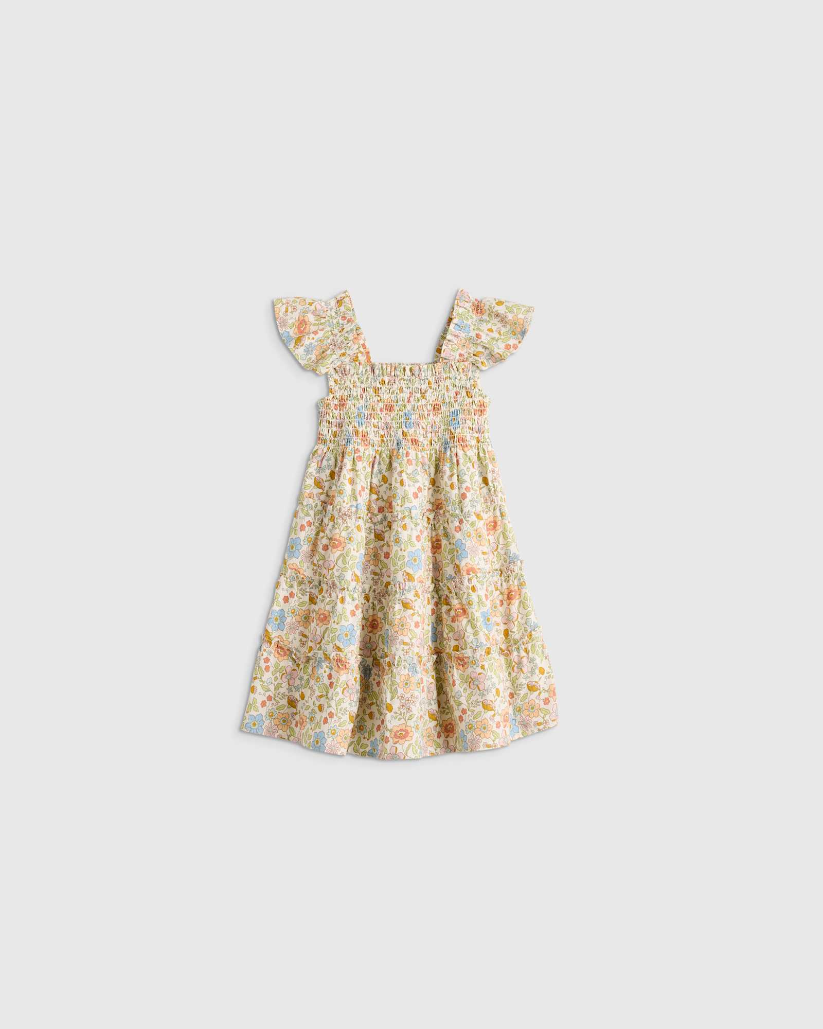 apricot-ditsy-floral 100% Organic Cotton Poplin Smocked Dress