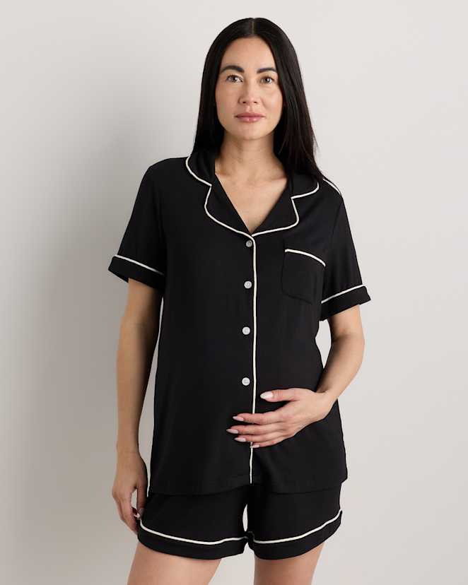 Black Bamboo Jersey Maternity Short Sleeve Pajama Set