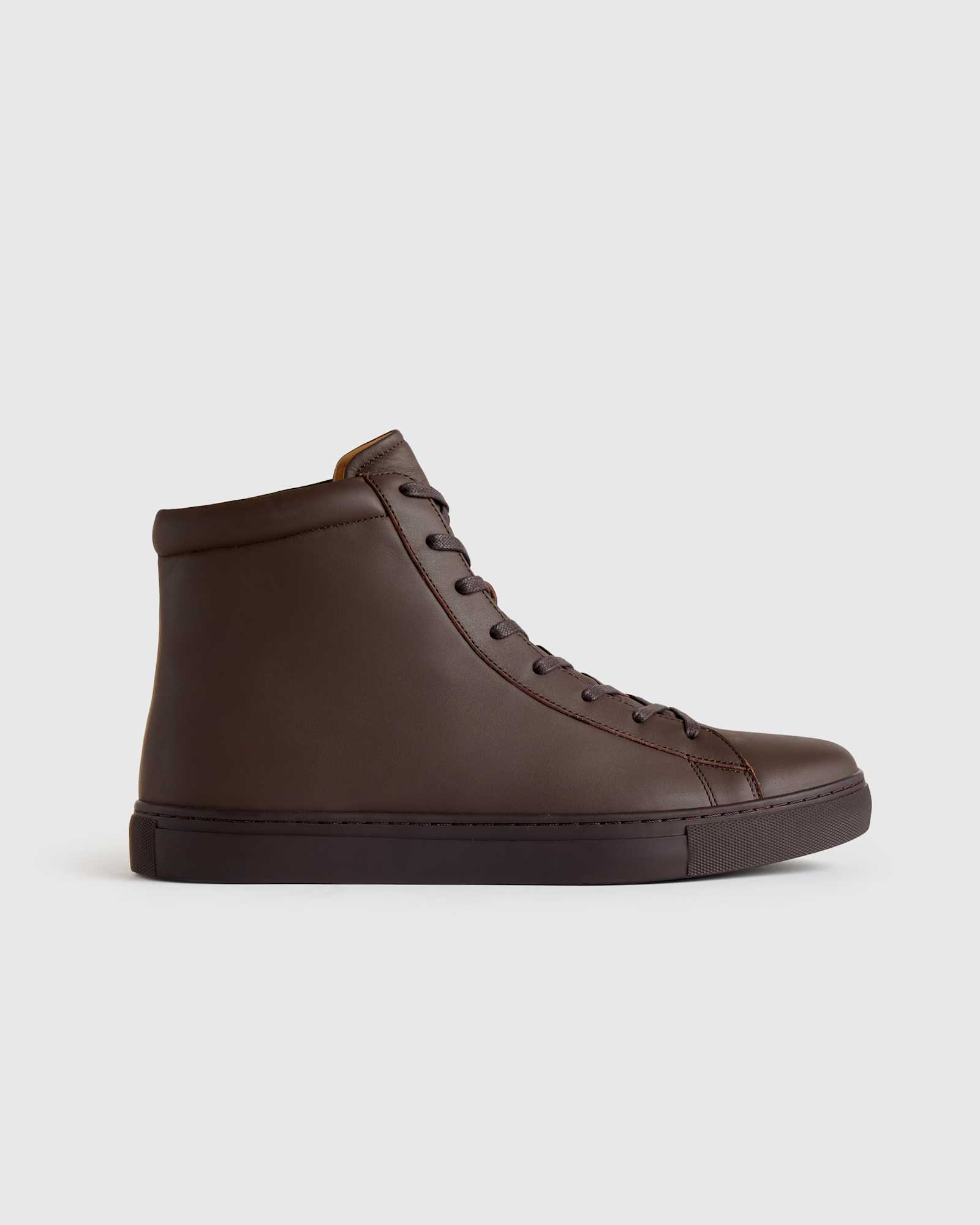 espresso-brown Italian Leather High Top Everyday Sneaker