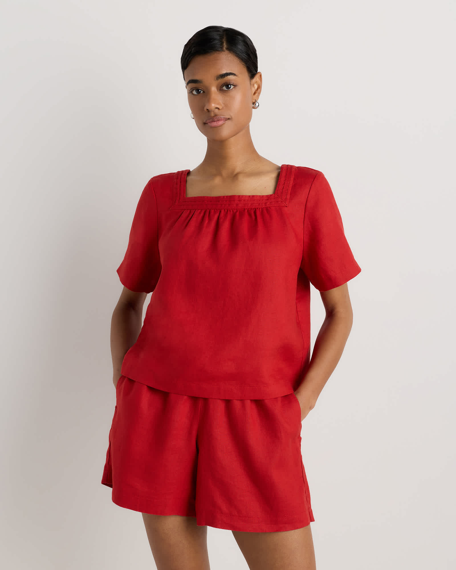 Chile 100% European Linen Square Neck Swing Top