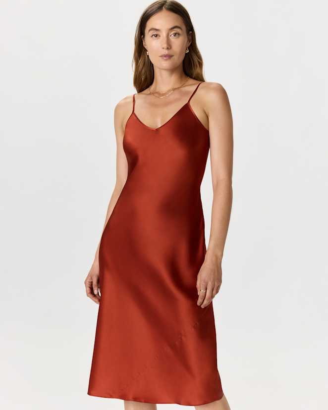 Paprika Red 100% Washable Silk Slip Dress