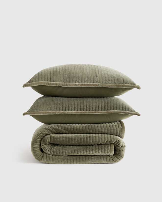Moss Cotton Velvet Channel Quilt Set