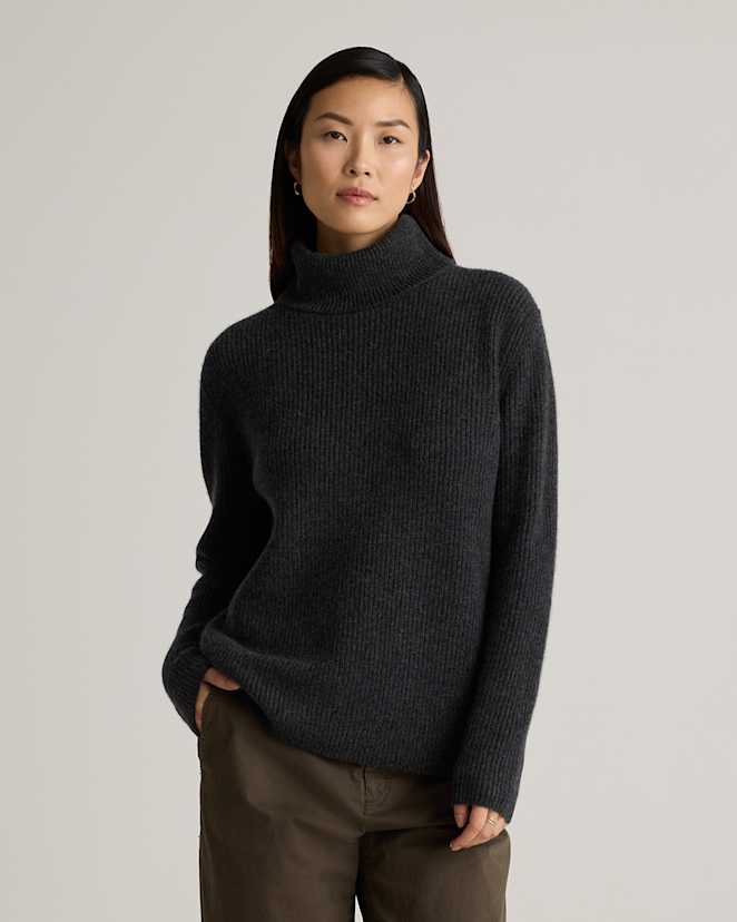 Heather Charcoal Mongolian Cashmere Fisherman Turtleneck Sweater