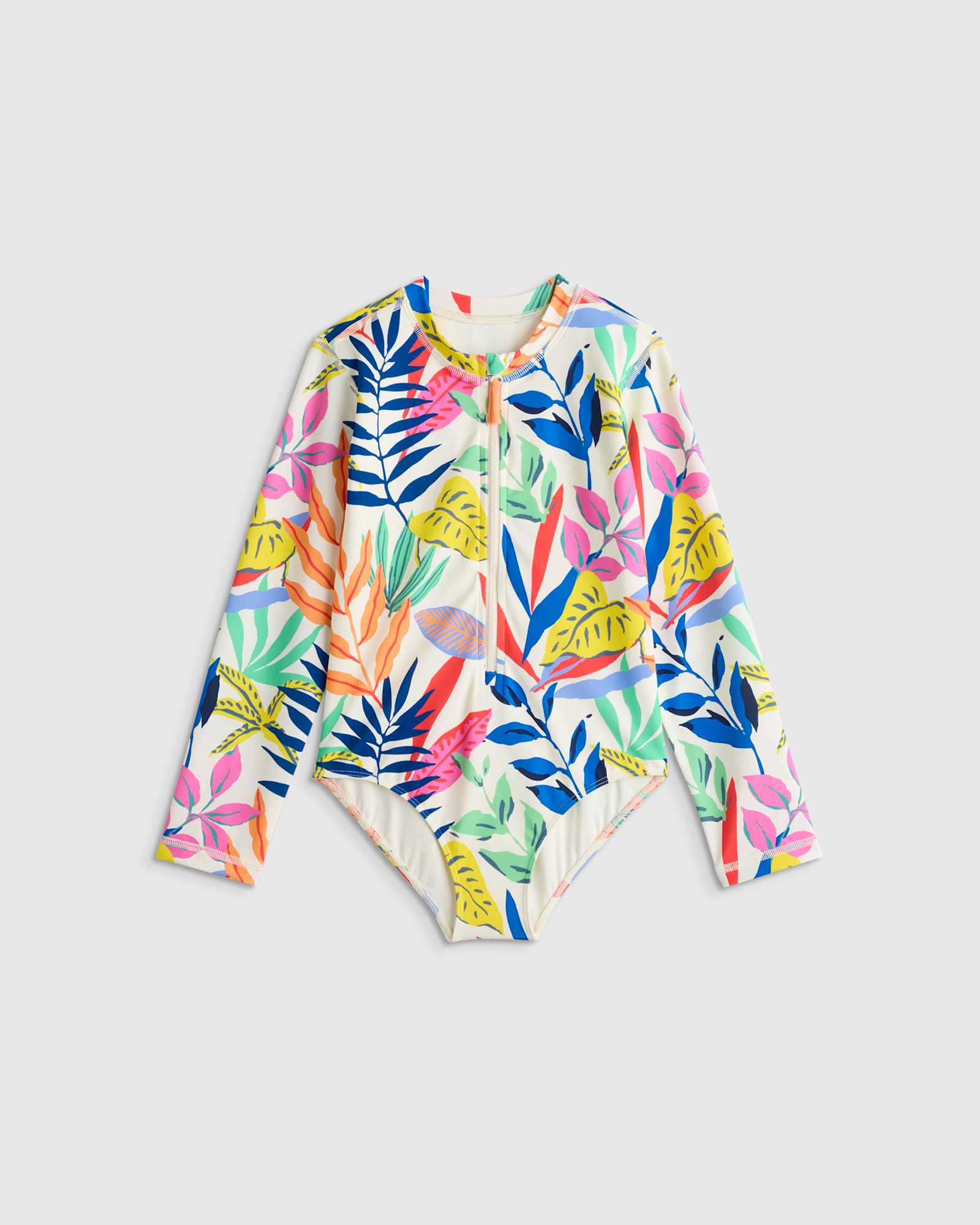 tropical-palms Long Sleeve Zip-Up Swimsuit