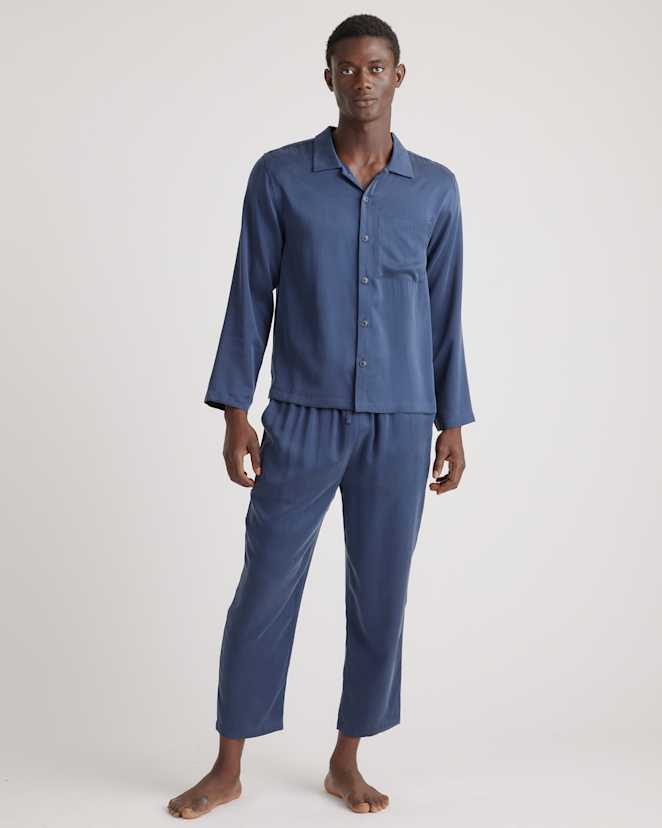 Indigo 100% Washable Silk Button Down Pant Set