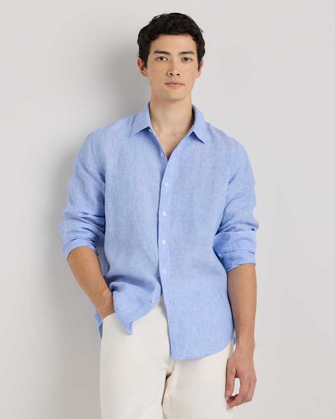 French Blue 100% European Linen Relaxed Long Sleeve Shirt