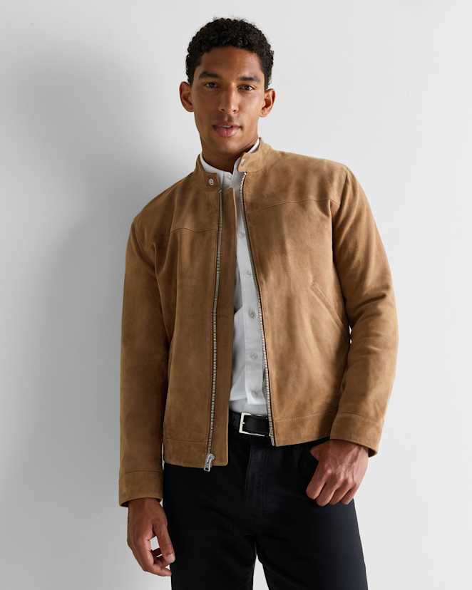 Pecan Brown 100% Suede Café Racer Jacket