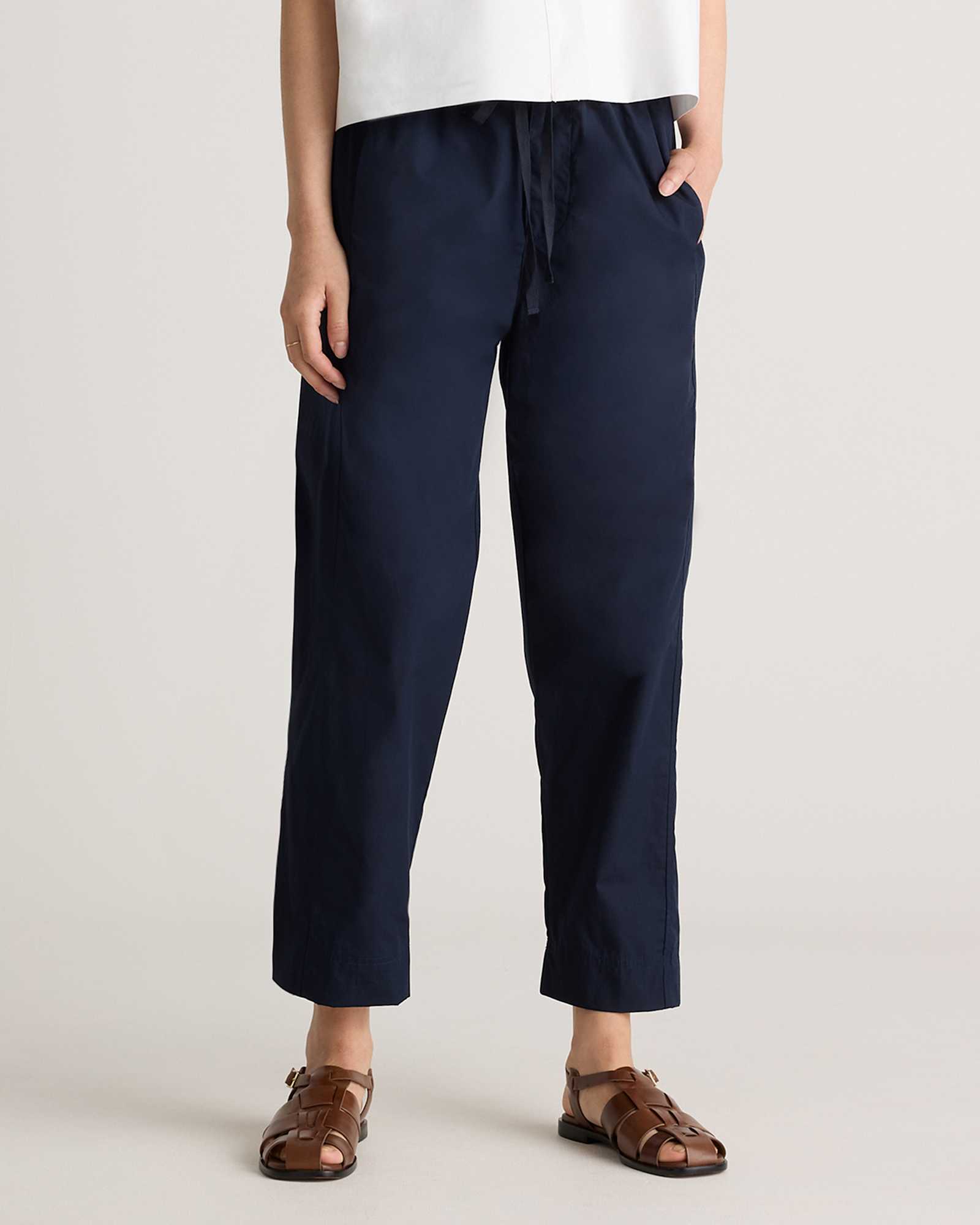 Navy 100% Organic Cotton Poplin Pull-On Pants