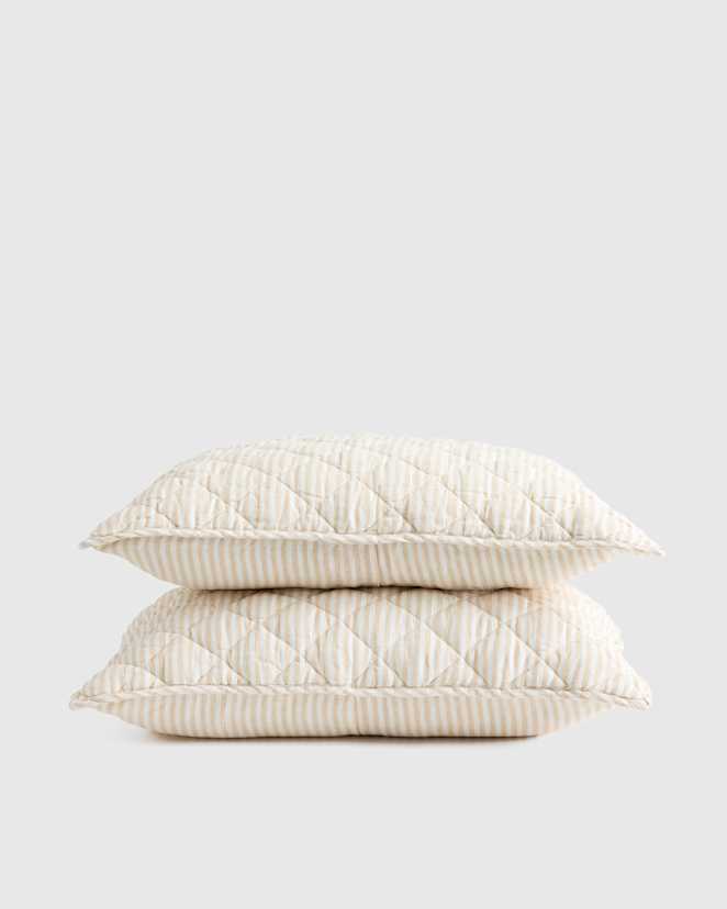 Natural/White Stripe European Linen Stripe Quilted Sham Set
