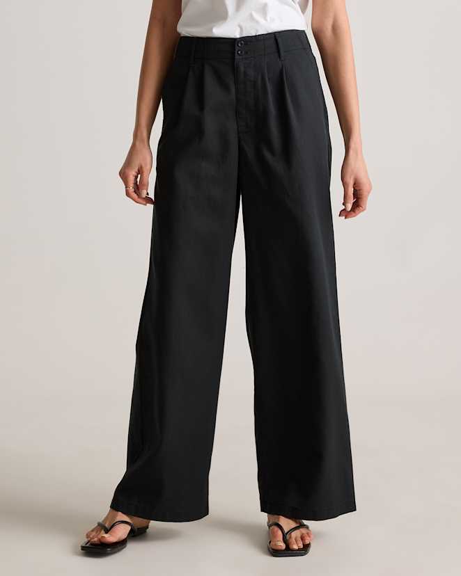 True Black Drapey Twill Pleated Trouser