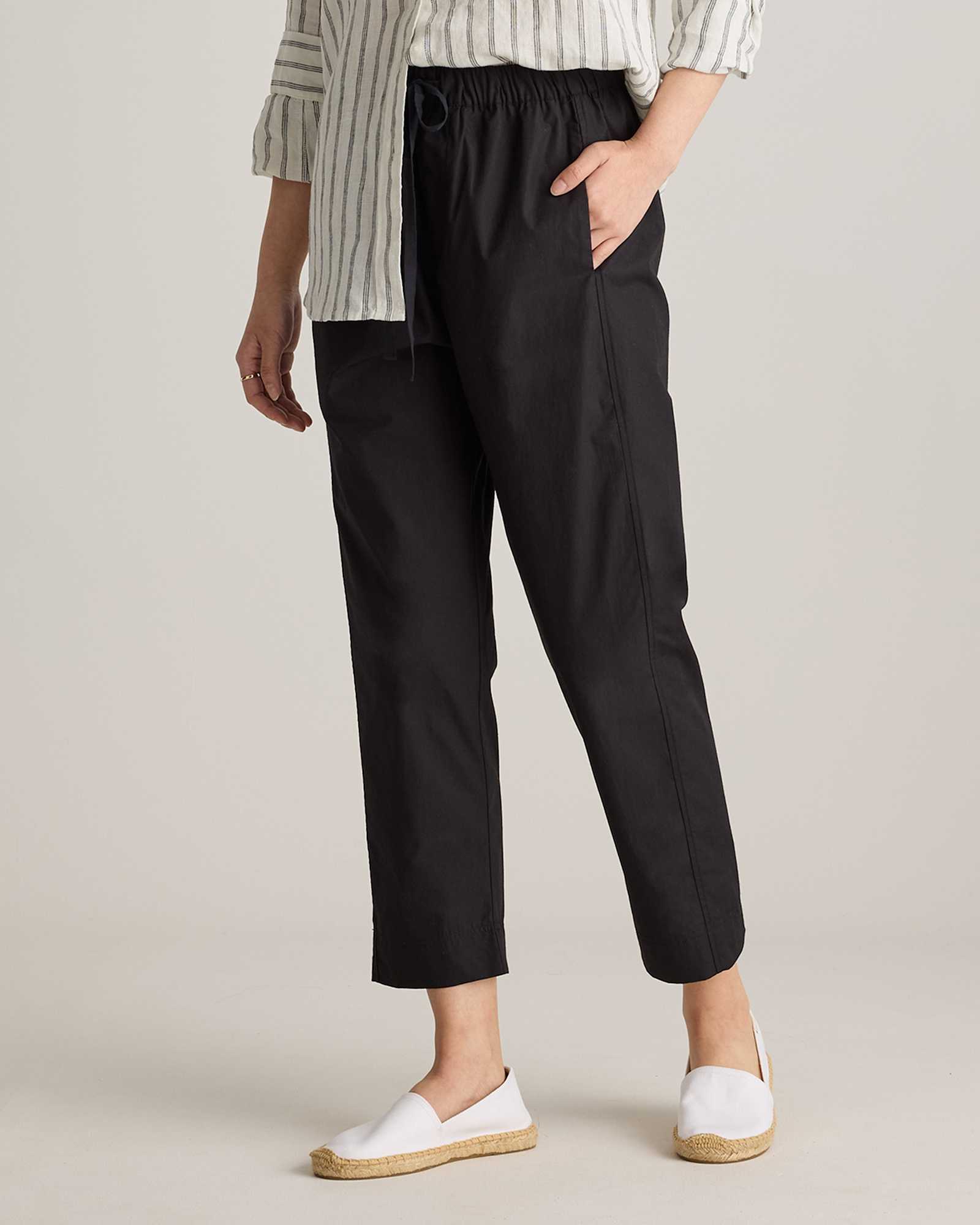 Black 100% Organic Cotton Poplin Pull-On Pants