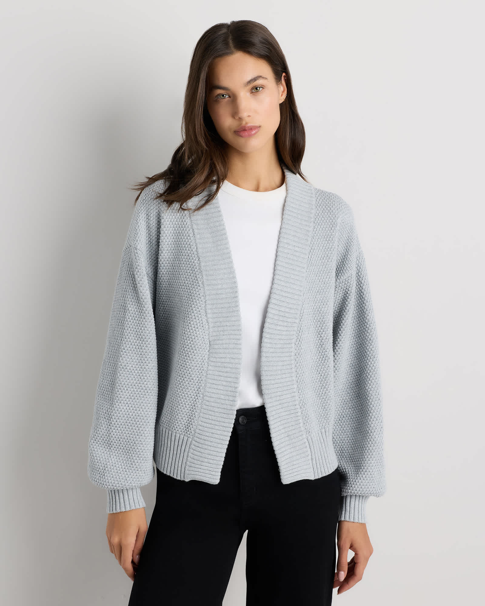 Heather Dove Grey 100% Organic Cotton Waffle Stitch Open Cardigan