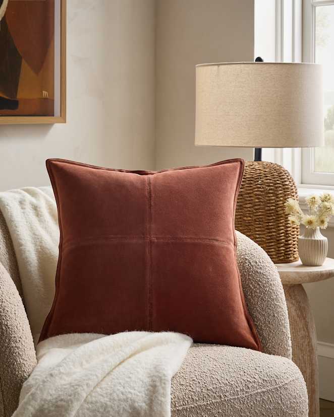 Rust Pieced Suede Pillow Cover