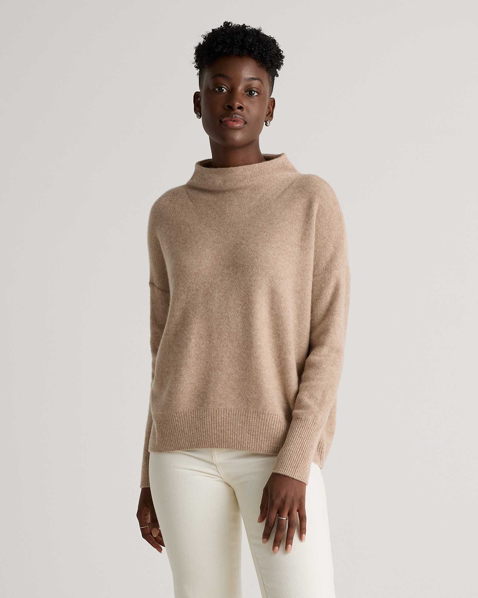Oatmeal Mongolian Cashmere Funnel Neck Sweater