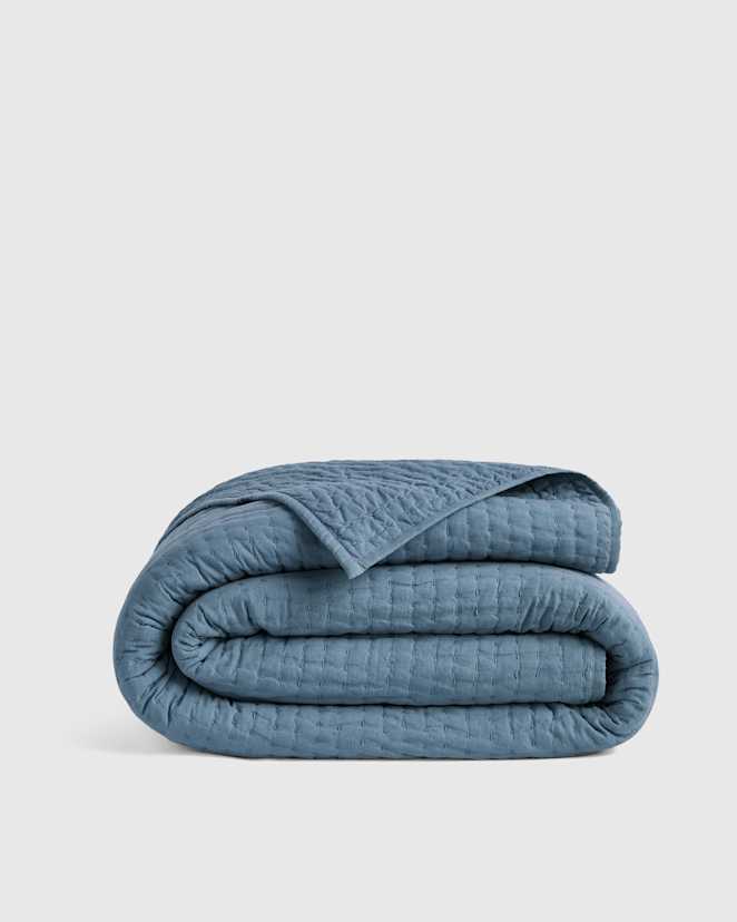 Glacier Blue European Linen Cotton Stitch Quilt