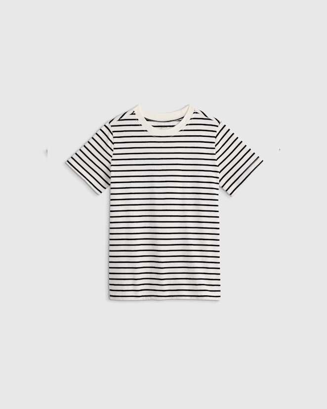Black/White Stripe 100% Organic Cotton Jersey Short Sleeve Tee