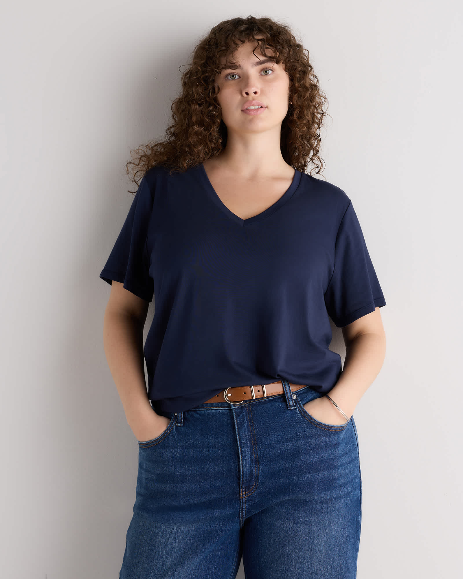 Navy Cotton Modal V-Neck Tee