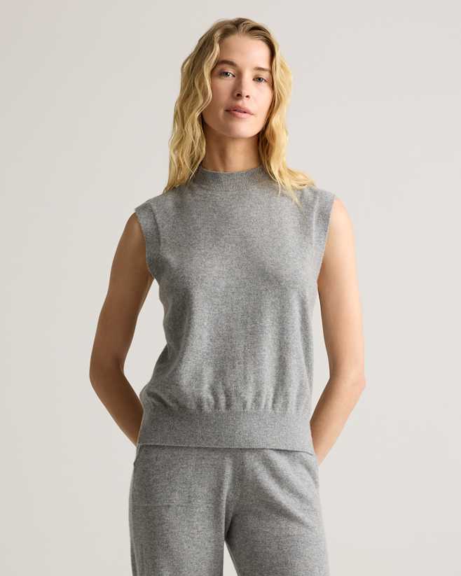 Heather Grey Mongolian Cashmere Mock Neck Sweater Vest