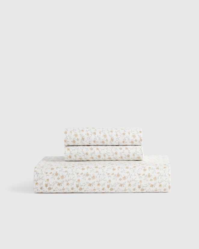 Toffee Florette Ensemble de draps contours en percale biologique fraîche à motif floral