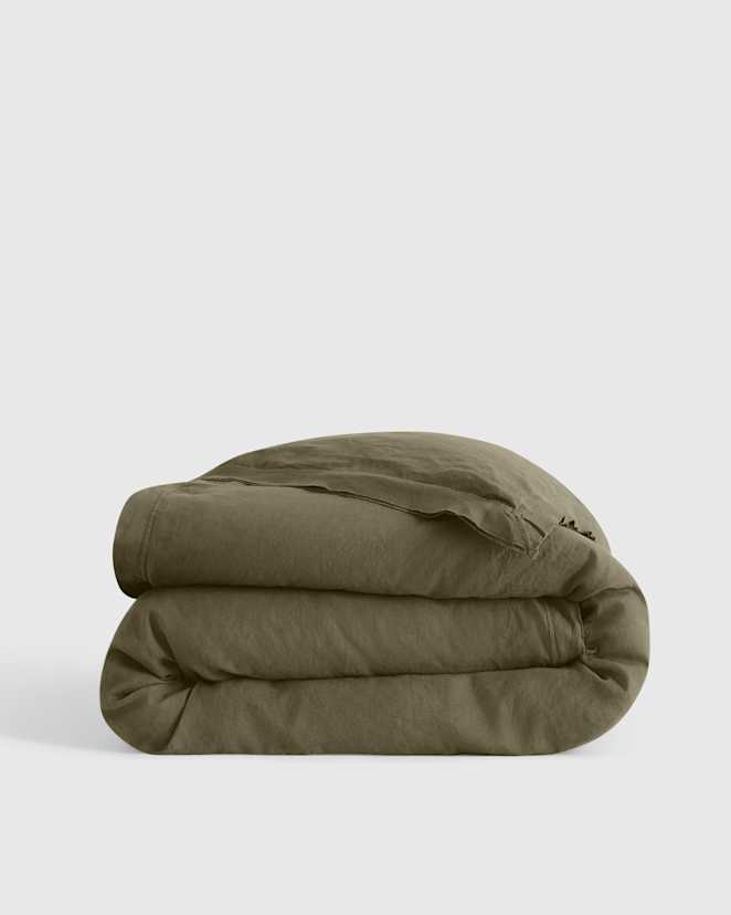 Dusty Olive European Linen Double Flange Duvet Cover