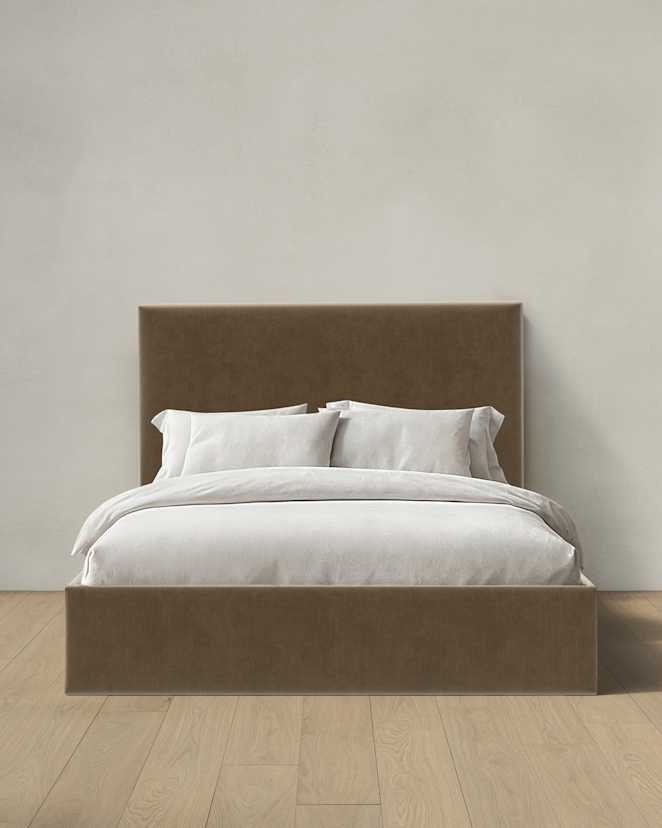 Walnut Square Bed in Performance Velvet