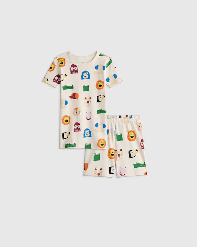 Animal Faces 100% Organic Cotton Short Sleeve and Shorts Pajama Set