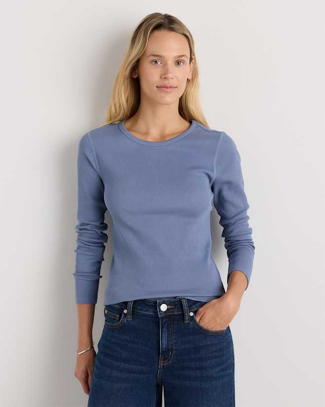 Moonstone Blue Organic Cotton Micro-Rib Long Sleeve Tee