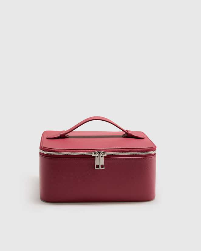 Garnet Red Italian Leather Travel Cosmetic Case