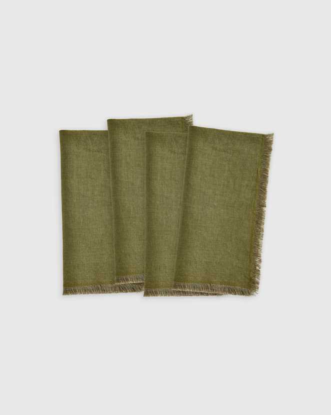 Olive European Linen Fringe Napkins (Set of 4)