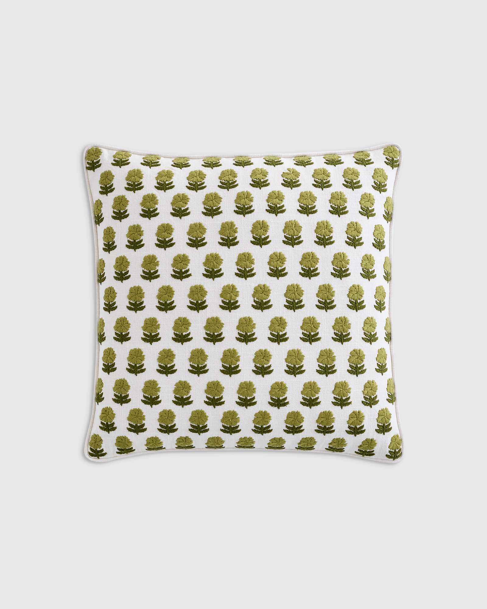 Green Embroidered Floral Cotton Pillow Cover