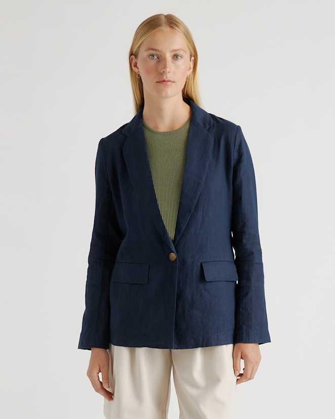 Deep Navy 100% European Linen Blazer