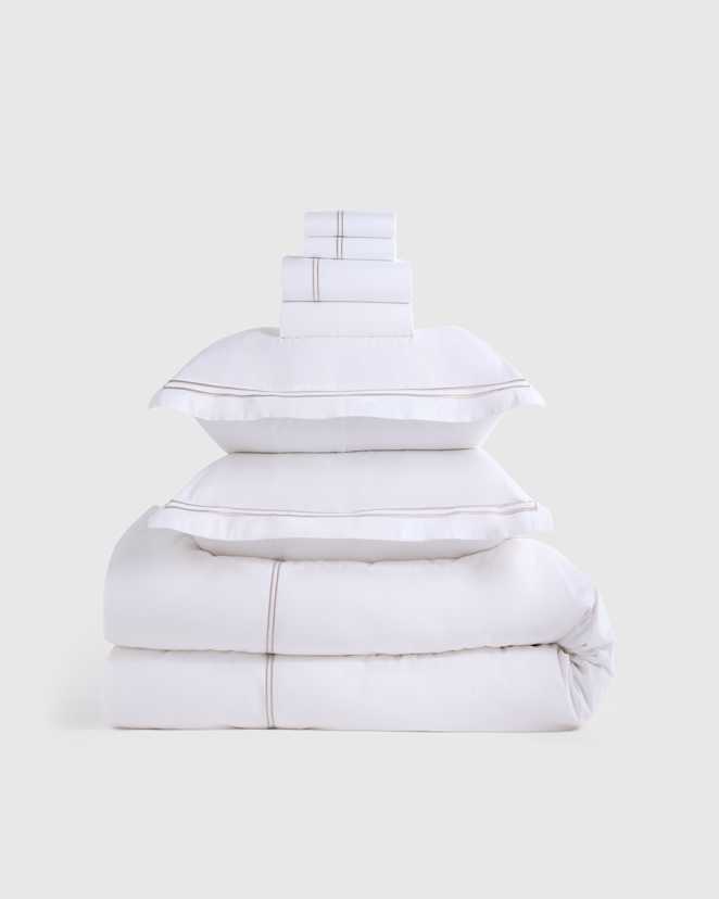 White/Dove Classic Organic Percale Embellished Deluxe Bedding Bundle