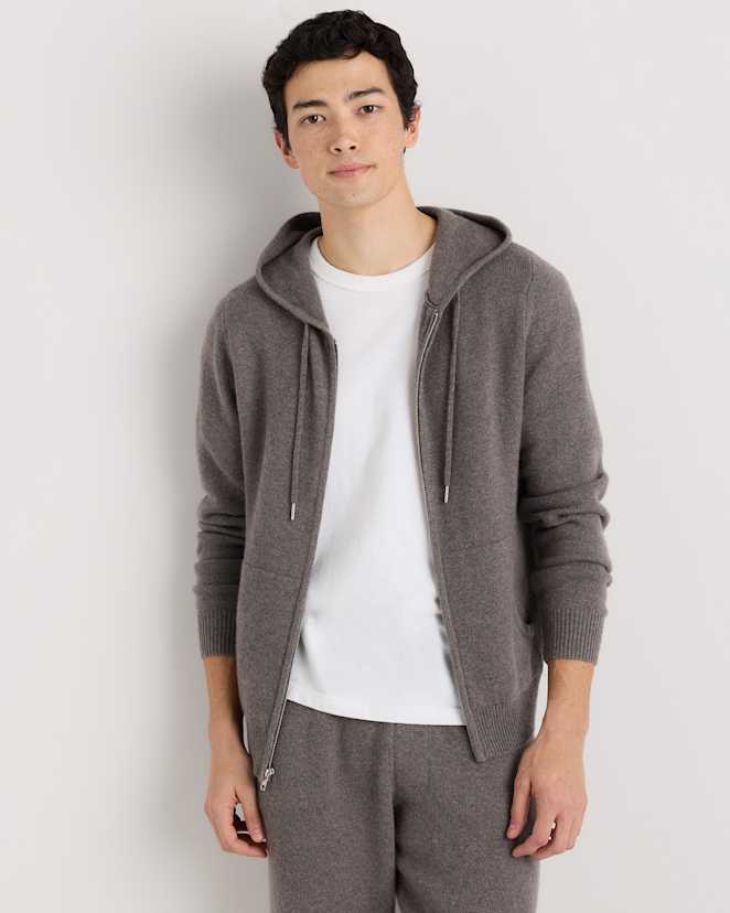 Elk Brown Mongolian Cashmere Full-Zip Hoodie