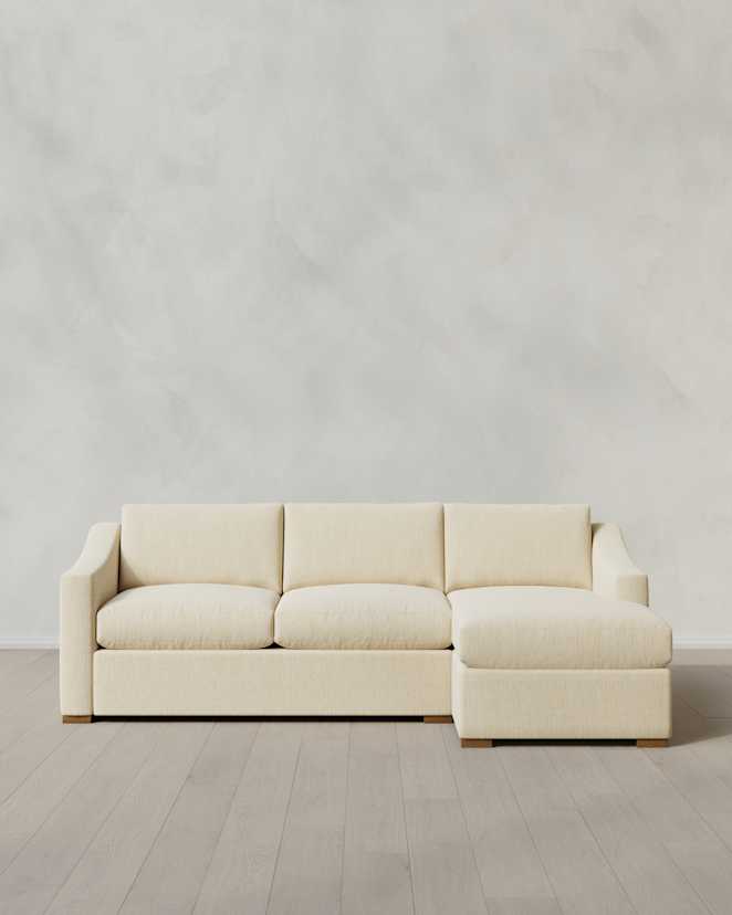 Eggshell Hollis Slope Arm Chaise Sectional in Performance Chenille Linen Blend