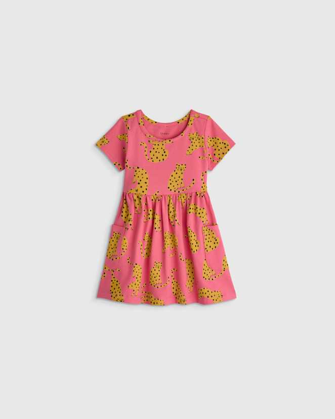 Pink Jungle Cats Organic Cotton Fit and Flare Pocket Dress