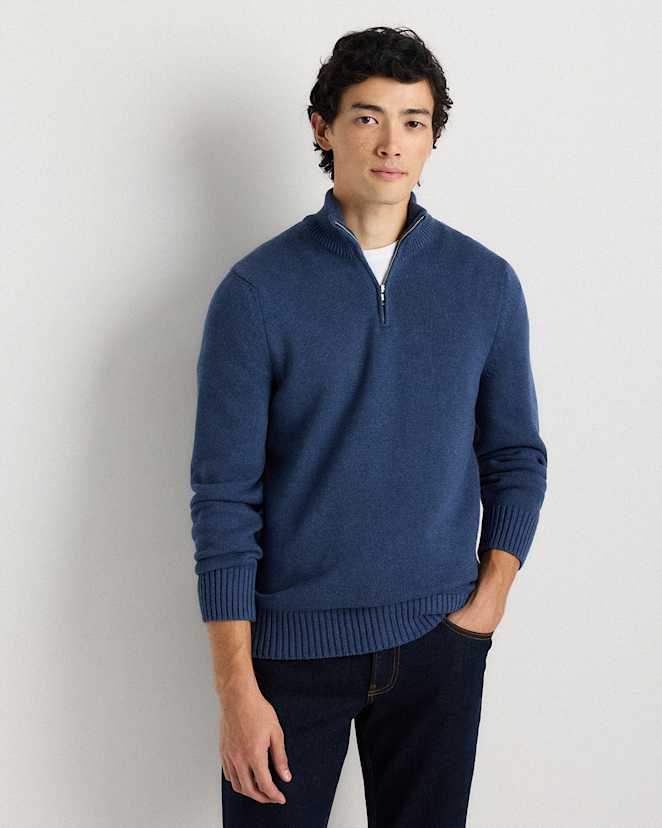 Heather Navy 100% Organic Cotton Quarter-Zip Sweater