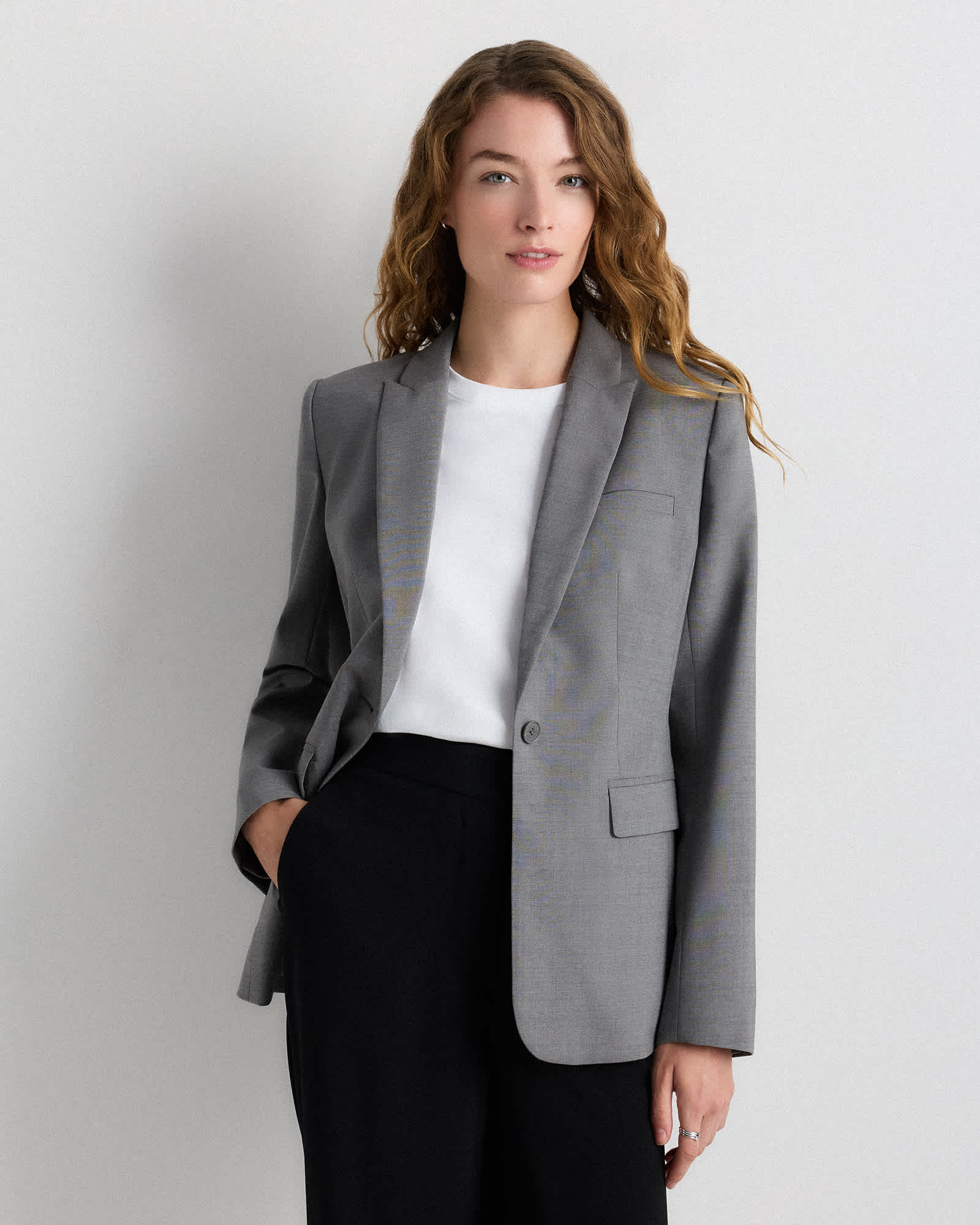 Grey Melange Italian Wool Long Blazer