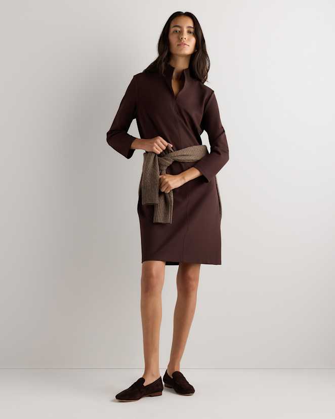 Espresso Ultra-Stretch Ponte Split Neck Mini Dress